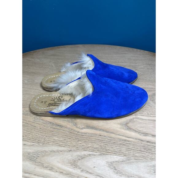 New! Sabah Electric Blue Suede Shearling Baba Mule Slipper Size 43 Men’s 10-10.5 main image 4
